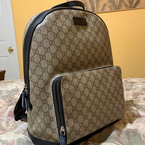 Gucci GG Web Supreme Canvas Leather Suede Backpack - Picture 1 of 9